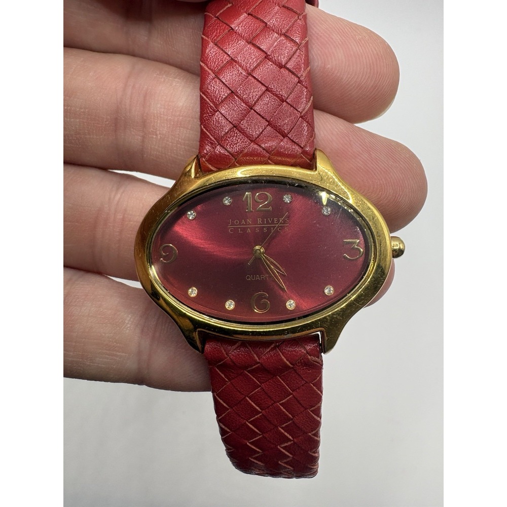 Joan Rivers Classic Collection #377 Red Leather Band Adj Gold Tone Women's Watch